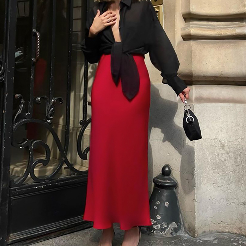 Dameskleding Herfst Nieuwjaar Rode Satijnen Fishtail Rok Dames High-end Banket Lange Rok Groothandel_voghion.com