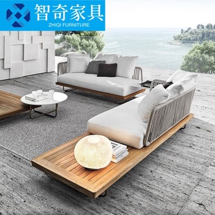 Outdoor Sofa Sun Protection Waterproof Outdoor Rope Teak Multi-Person Combination Terrace Open-Air Solid Wood Garden Coffee Table Furniture