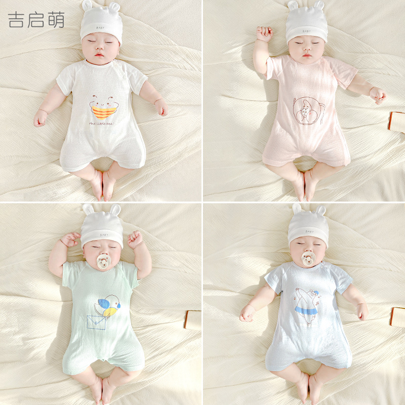 Bebé verano mono recién nacido algodón de manga corta verano mampara hombres y mujeres niños pequeños pijamas finos ropa de bebé