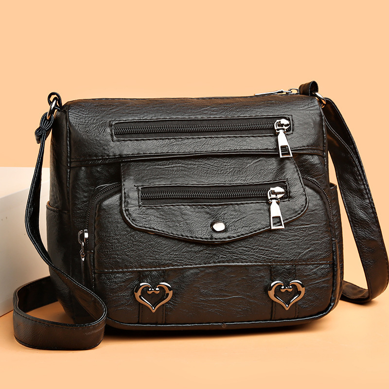 Foreign Trade Crossbody New Shoulder Bag Soft Leather Texture Bag Women's Fashion European and American Retro Multi-Pocket Large Capacity Women's Bag