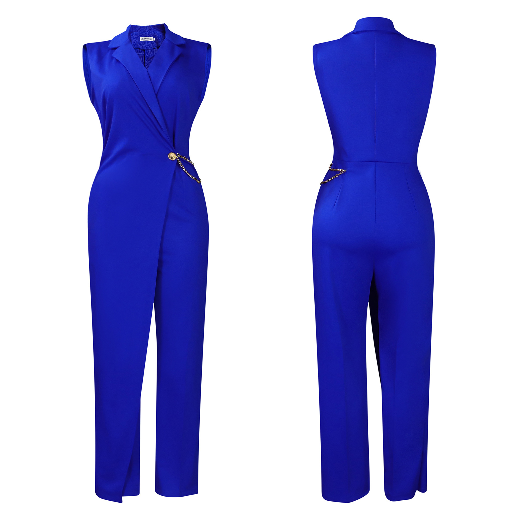 Damenbekleidung neuer Stil eleganter Anzugkragen Taillenkette lockerer Overall mit weitem Bein_voghion.com