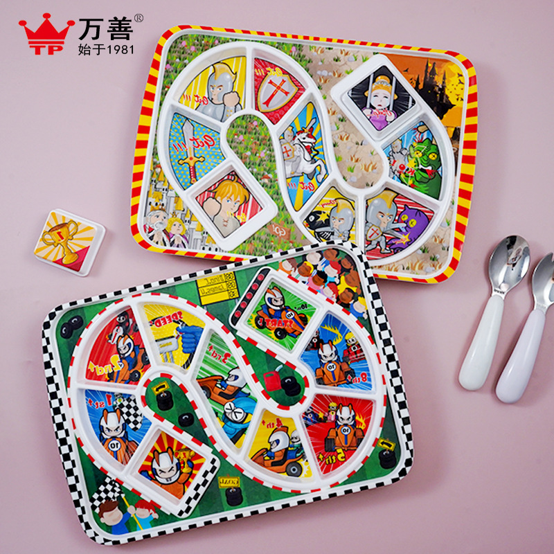 Creative Children's Games Multi-Compartment Plate Anti-Fall Cartoon Fun Dinner Plate Food-Grade High-Value Cute Children's Tableware