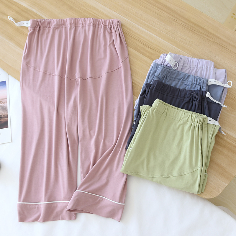 Summer Pregnant Women's Pajama Pants Capri Pants Modal Thin Pregnancy Adjustable Abdominal Pants Large Size Outer Wearable Home Pants