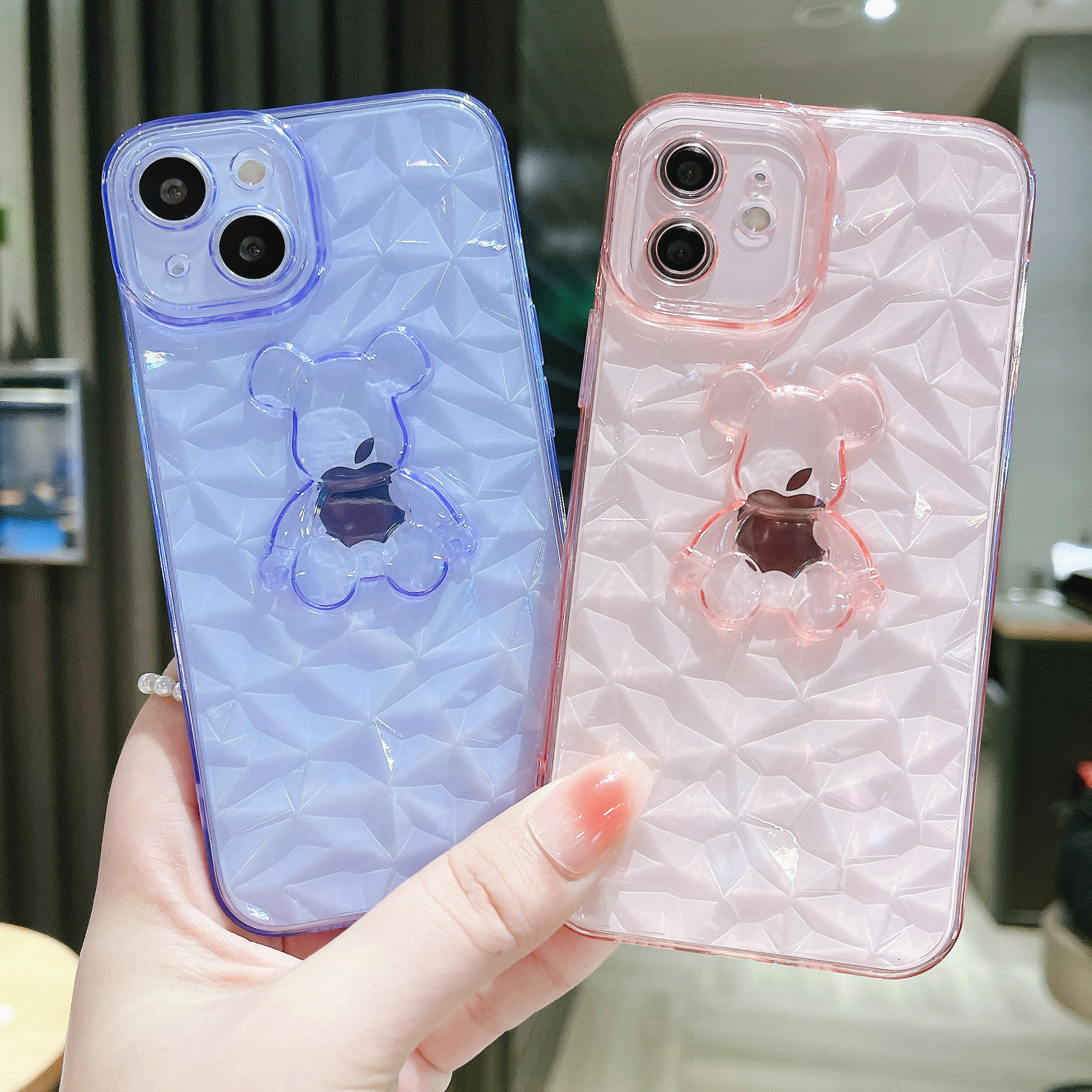 Diamond Pattern Transparent Bear Pattern Suitable For Iphone Mobile Phone Case display picture 2