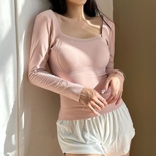 秋冬季恒温长袖T恤女露锁骨大U背修身显瘦打底衫内搭外穿短款上衣