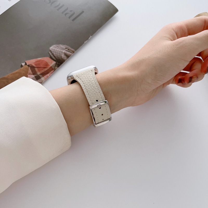 Small waist litchi pattern leather strap for apple watch apple watch s9s8 senior iwatch women