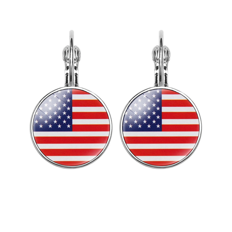 11g Weight Iron Ear Needle Material Drop Earrings Classification 1 Pair Quantity Holiday, Daily Occasion Glass, Iron Material National Flag, Round, American Flag Pattern Women's Gender Modern Style, Classic Style Style 1 Pair Modern Style Classic Style National Flag Round American Flag Glass Iron Drop Earrings 无
