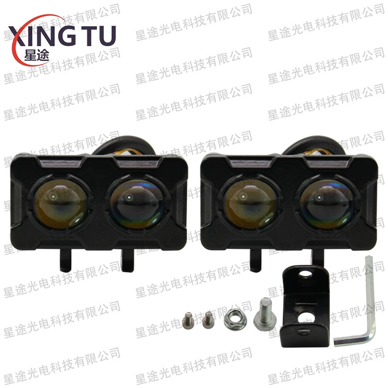 Трансграничные горячие продажи мотоцикла светодиодные прожекторы глаза двухцветные маленькие стальные пушки белый желтый свет супер яркие фары водонепроницаемый 9-80V