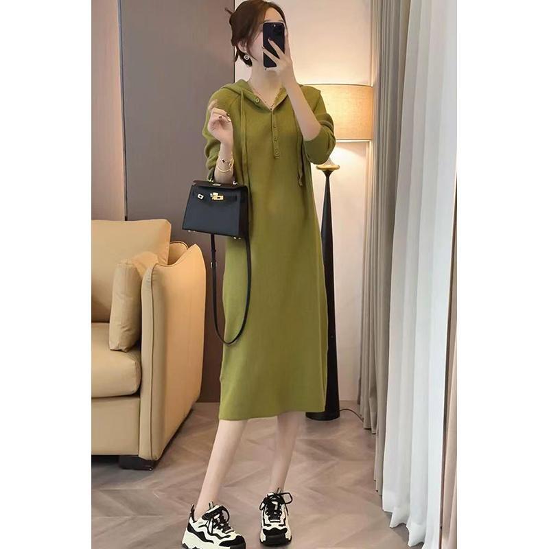 时尚法式连帽连衣裙女秋季新款小个子慵懒宽松休闲打底连衣裙紫色|undefined