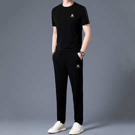 夏季新款男式休闲运动套装薄款圆领短袖T恤潮流时尚男装两件套装
