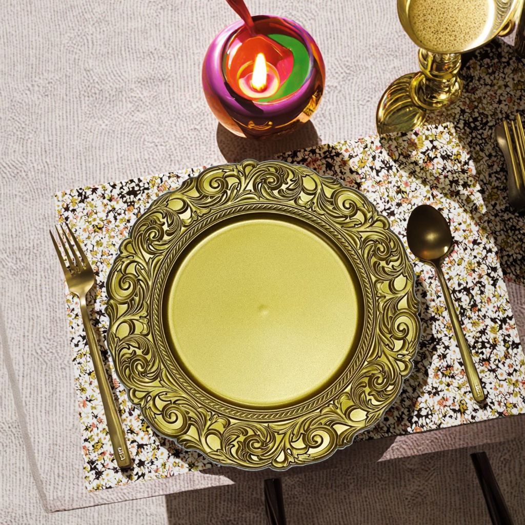 Platas de carga de oro de alto nivel comercio exterior platos de tallado europeos platos de fiesta de Navidad platos de cojín