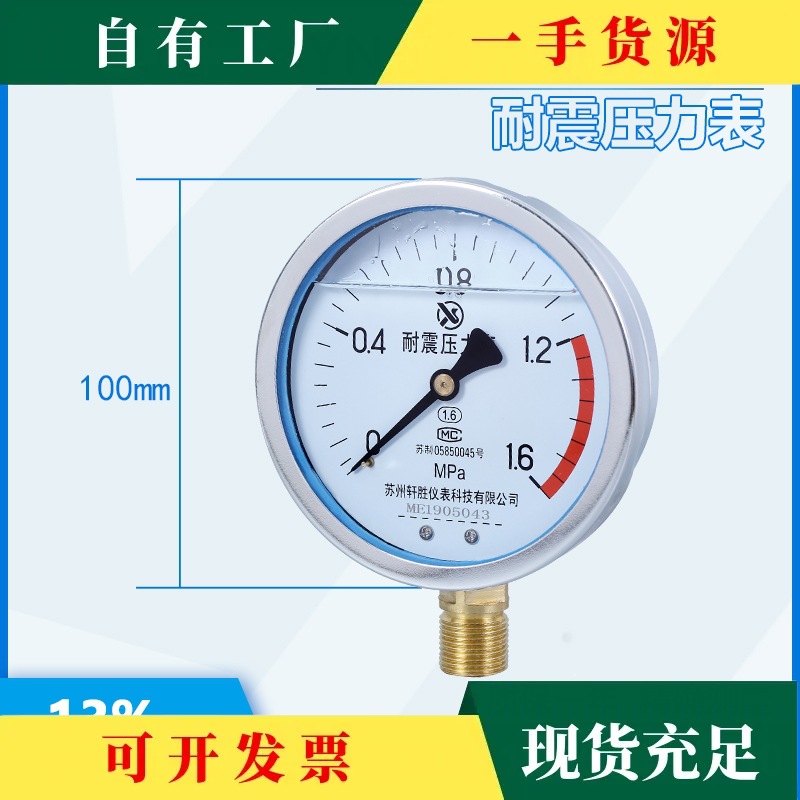 YN100 1.6MPa 耐震压力表 抗震压力表 防振压力表  苏州轩胜仪表