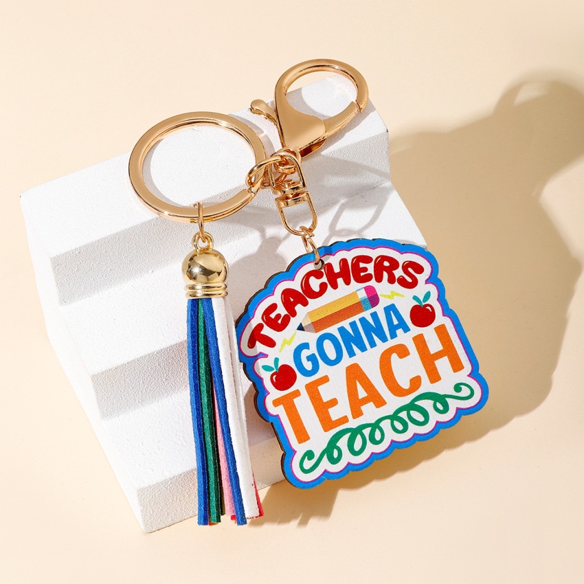 Korean Style Style Korean Style Geometric Letter Tassel Wood Teachers' Day Unisex Keychain