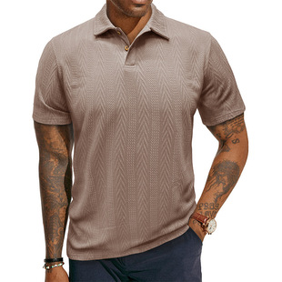 Summer New European and American Cross-border Men's Short-sleeved Jacquard Polo Shirt Amazon Men's Lar Textured T-shirt Top