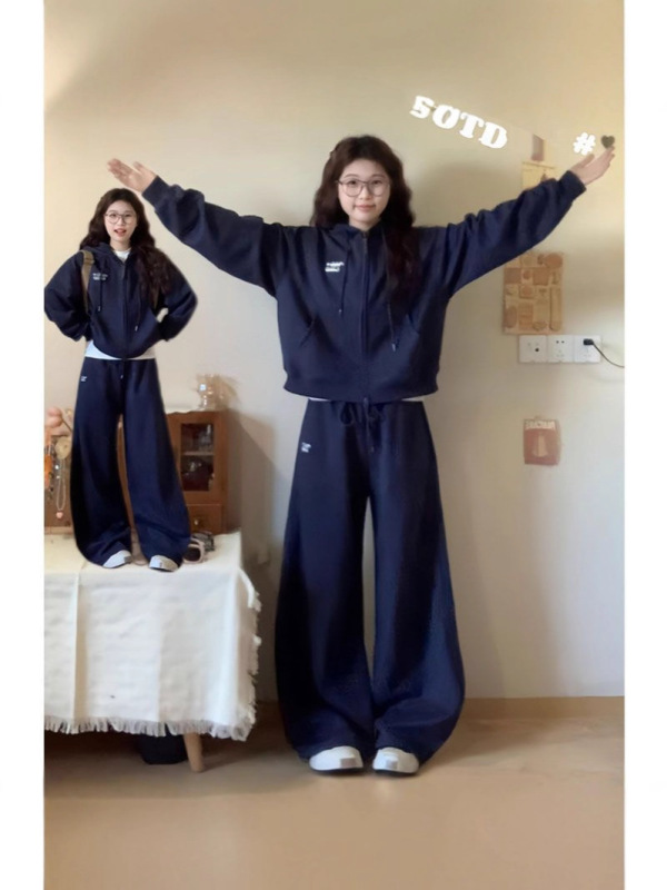 春秋OOTD女生套装拉链连帽卫衣+长裤宽松两件套时尚休闲运动套装|undefined
