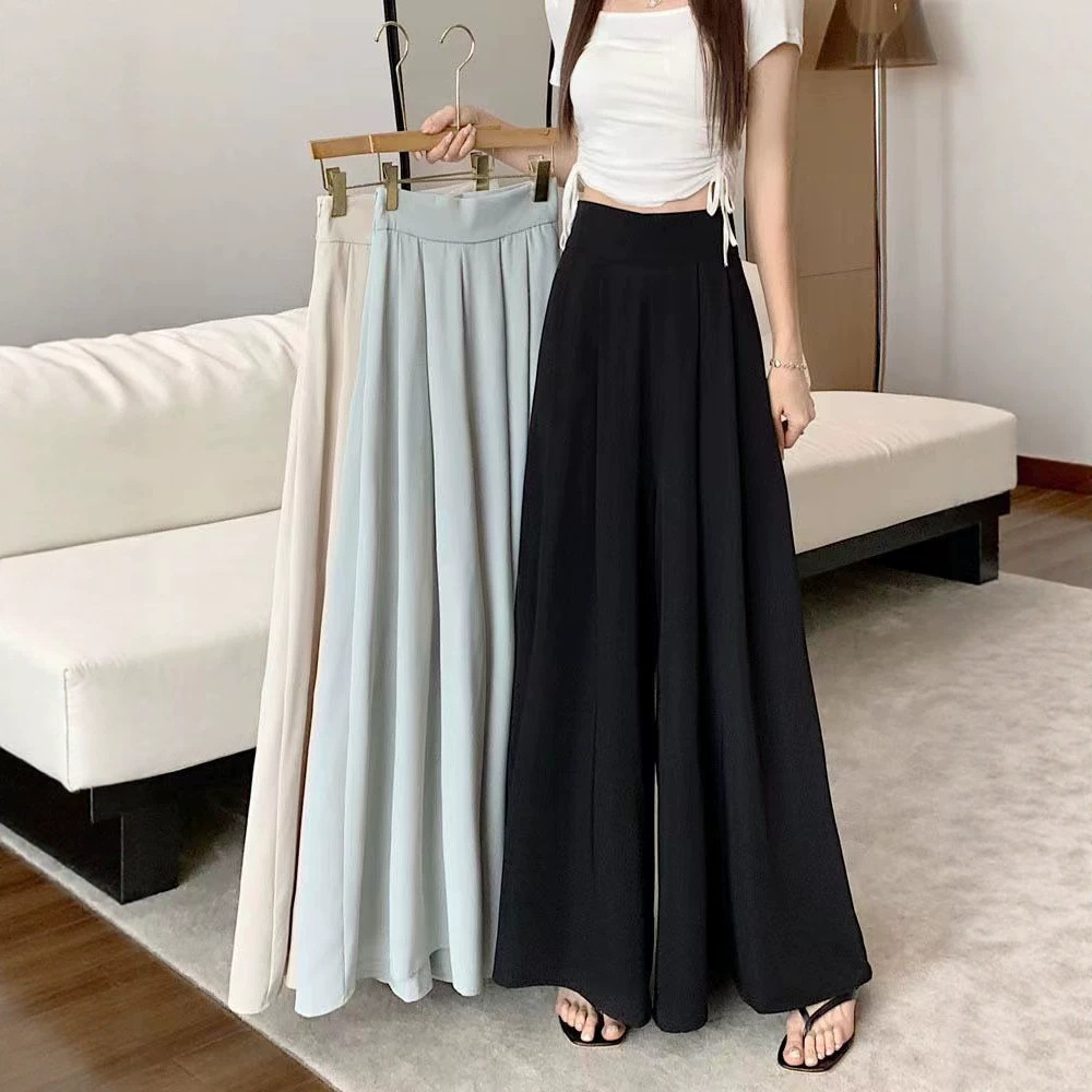 Extra-large wide-leg skirt-pants for women, 2024 spring-summer thin pleated suit pants, high-waisted, drapey, slimming, casual trendy skirt