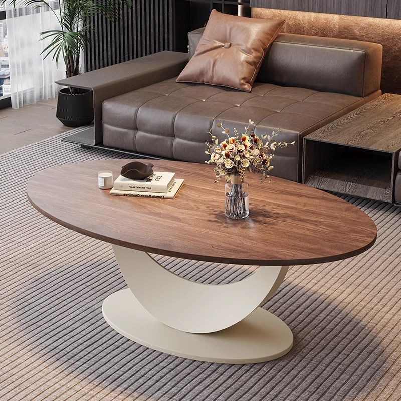 Italiano lujoso mesa de té de madera sólida de nuez sala de estar minimalista de diseño oval mesa de té medieval