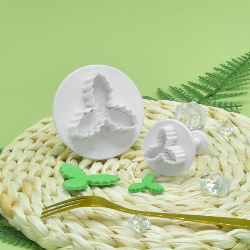 Molde de galleta artificial tipo prensa de hoja de acebo, molde de sellado, herramienta de juego de horneado diy