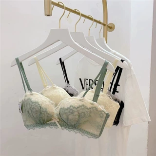 2833#性感睫毛蕾丝撞色一片式舒适乳胶内里聚拢无钢圈文胸套装