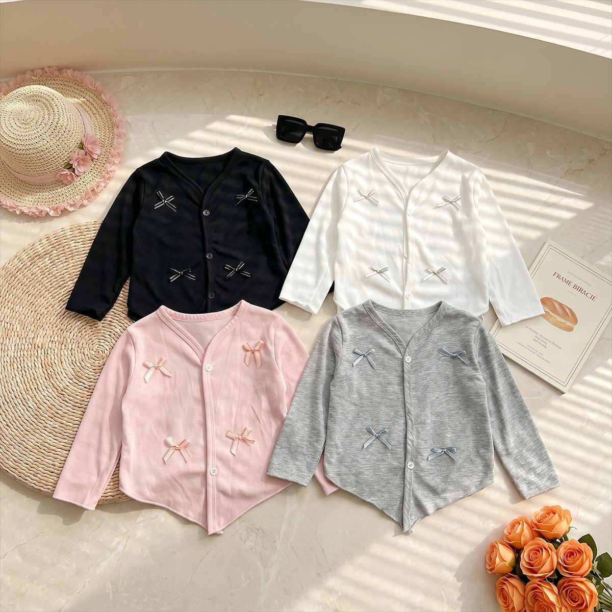 New summer export style girls' air-conditioned cardigan, thin, bow-knotted, long-sleeved, solid color sun protection clothing