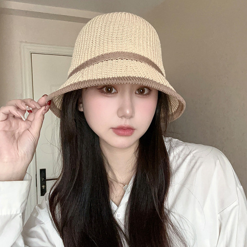 Straw bucket hat women's summer thin hollow fisherman hat without makeup to cover face and sun protection fashion outdoor beach straw hat