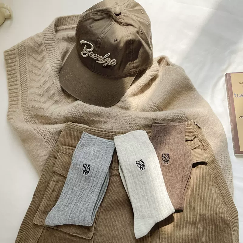 suxinaimin袜子女秋冬吸汗ins美拉德麻花字母中筒棉袜诸暨堆堆袜