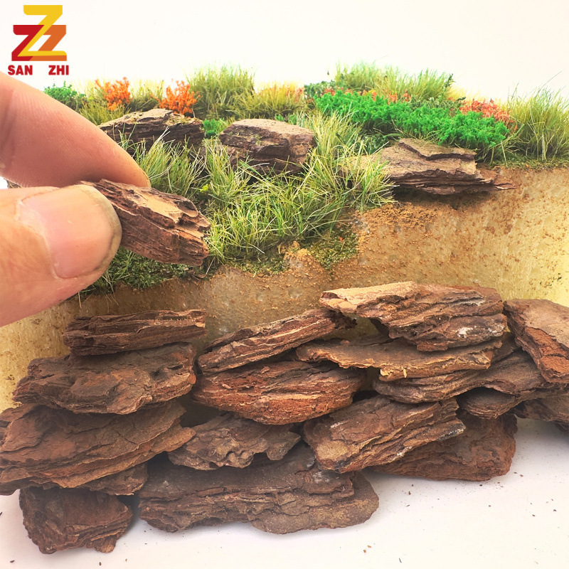 DIY Handcrafted Sand Table Architectural Model Materials Scene Creation Stone Bark Mountain Rock Platform World War Ii Soldier Miniature Landscape