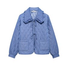跨境女装2025欧美风新款时尚百搭荷叶边领系带夹克棉服外套B5643