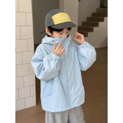 新款男童女童2025秋季休闲户外长袖韩版纯色简约百搭款连帽外套