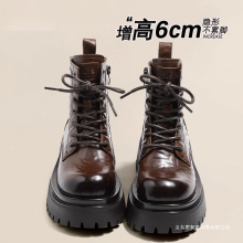 真皮厚底增高马丁靴女款2025秋冬季新款粗跟显瘦短靴子机车工装靴