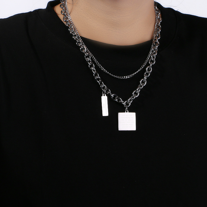 Exaggerated Multi-layer Titanium Steel Chain Necklace For Women_voghion.com