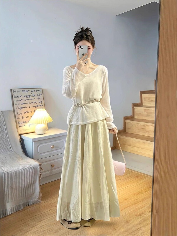 Spring Outfit Set for Women Plus Size, Slimming Top and Skirt, Korean Style, Gentle and Unique Beautiful Set for Women