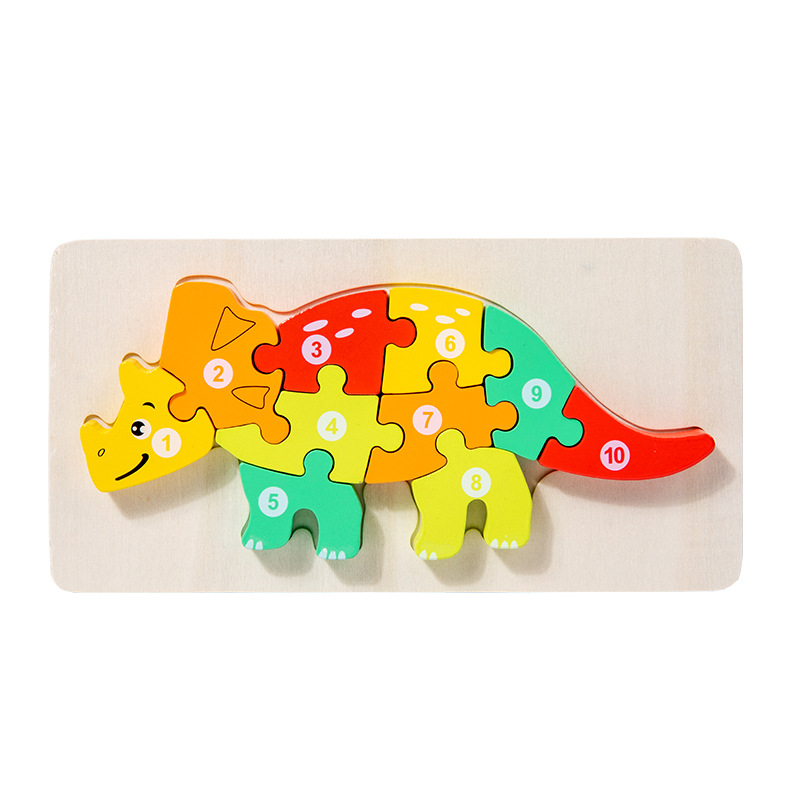 Niños pequeños madera 12 colores cognitivos números emparejados de tráfico animal gran puzzle puzzle puzzle juguetes de puzzle