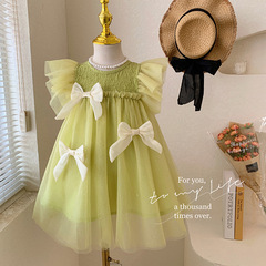 2024 new summer girls' dress, fashionable and comfortable gauze skirt, mesh princess dress, baby flying sleeve skirt