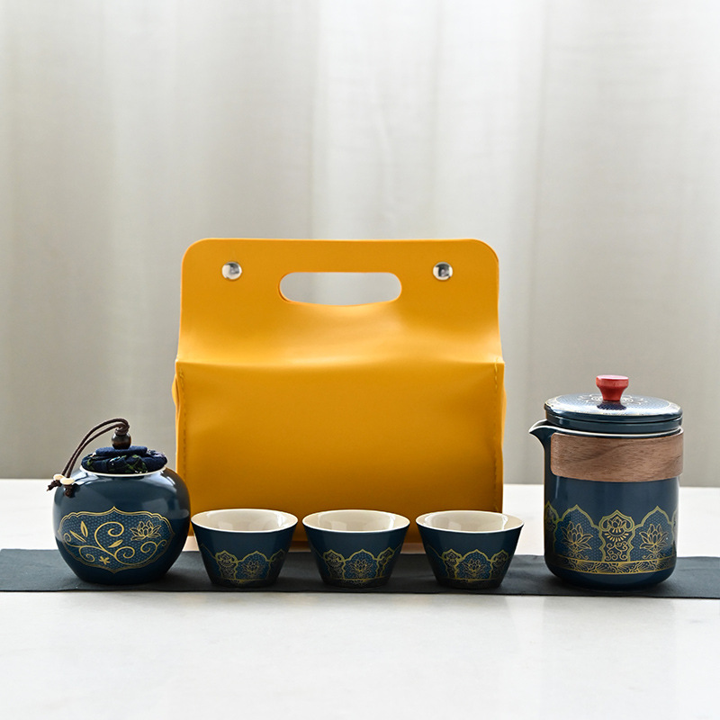 Yellow leather bag [blue porcelain tea can]