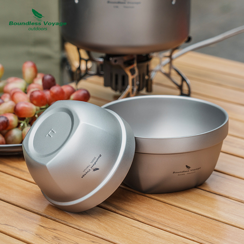 Biwei Pure Titanium Double-layer Bowl Outdoor Camping Camping picnic Bowl Rice Bowl Vegetable Bowl Soup Bowl Salah Bowl Ultra-light instant noodle bowl