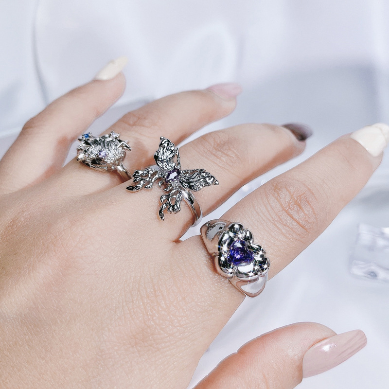 10g Weight Zircon Inlay Material Open Rings Classification Adjustable Ring Size 1 Piece Quantity Daily, Street Occasion Copper Material Star, Heart Shape, Butterfly Pattern Women's Gender Plating, Inlay Design IG Style, Cool Style Style Wholesale IG Style Cool Style Star Heart Shape Butterfly Copper Plating Inlay Zircon Open Rings 无