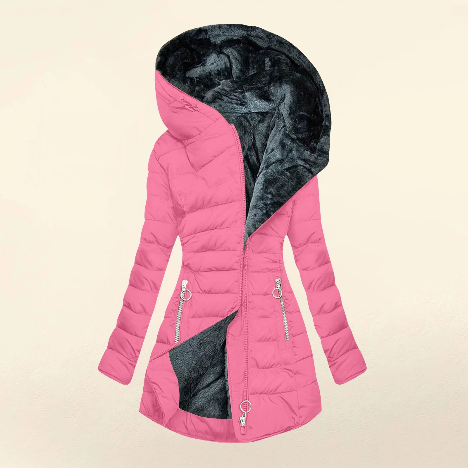 Transfronterizo 2025 Europa y América Amazon invierno collar cremallera manga larga delgada chaqueta con capuchón caliente abrigo a prueba de frío image 12