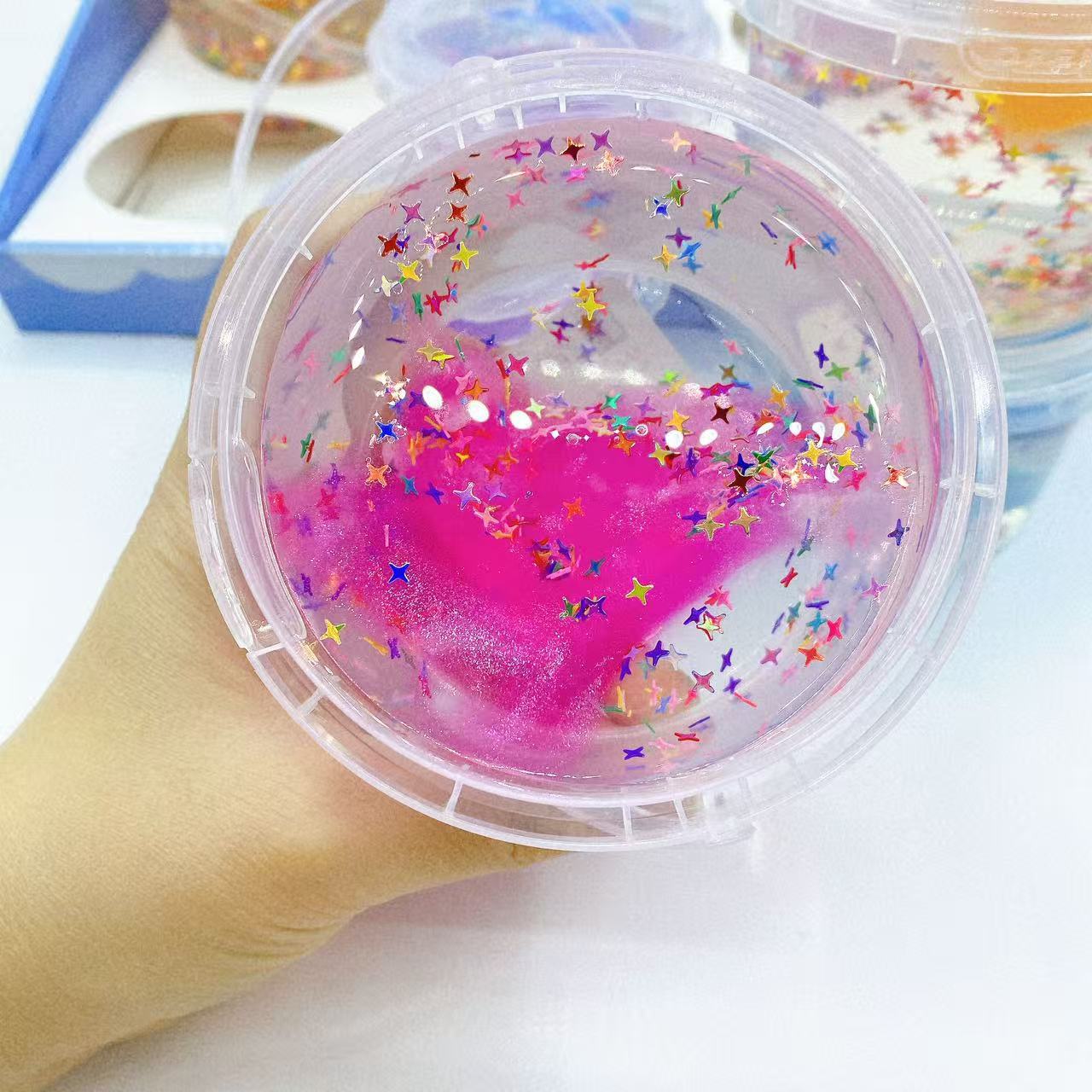 Nuevo barril de alto valor visual de dos colores dibujados espumosos de acero colorido red rojo slime juguetes de niños rompecabezas lote de barro colorido