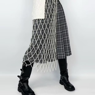 Elegant and Fashionable Cool UXI Pearl Woven Hollow Mesh Stacked Pearl Overskirt