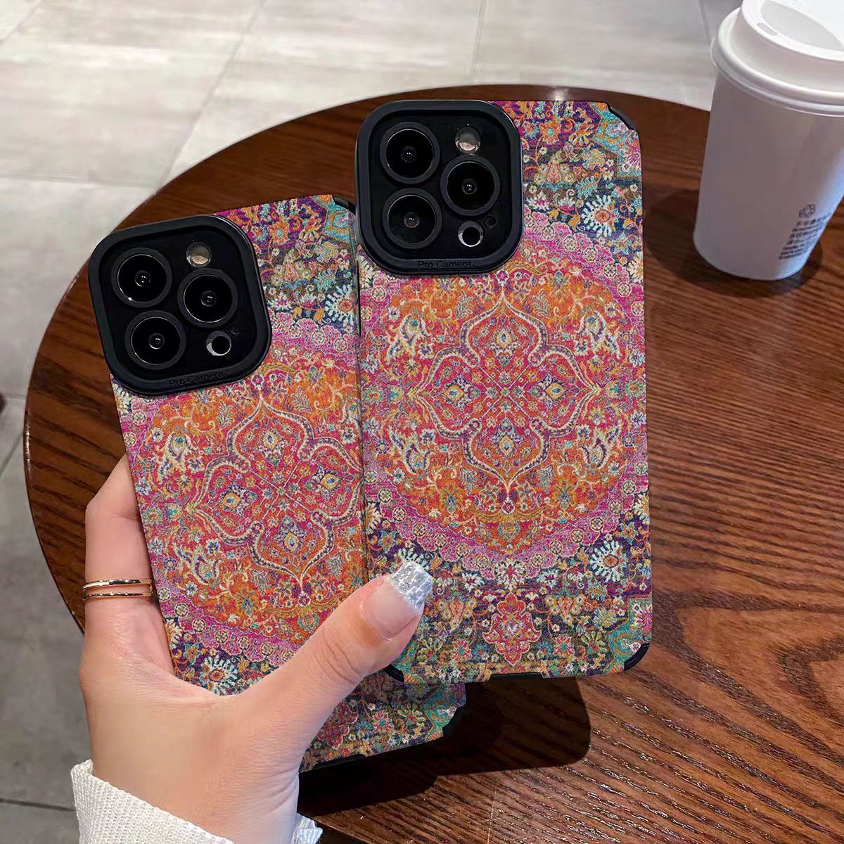 适用苹果iPhone14ProMax手机壳16防摔11情侣Xs小众复古花朵图腾