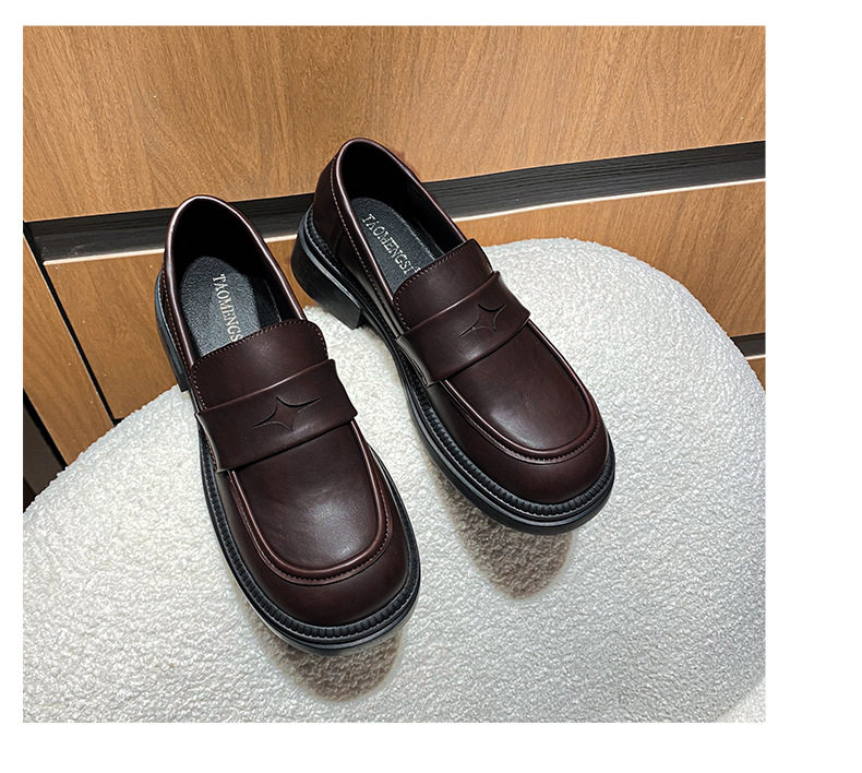 Giày lười nữ đế dày kiểu Anh cổ thấp mũi tròn gót thô 3-5 cm — Màu nâu, Màu đen chi tiết 26