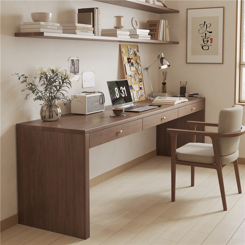 Solid Wood Computer Desk Desk Bookshelf Integrated E-sports Desk Desk with Drawers Bedroom Long Writing Workbench