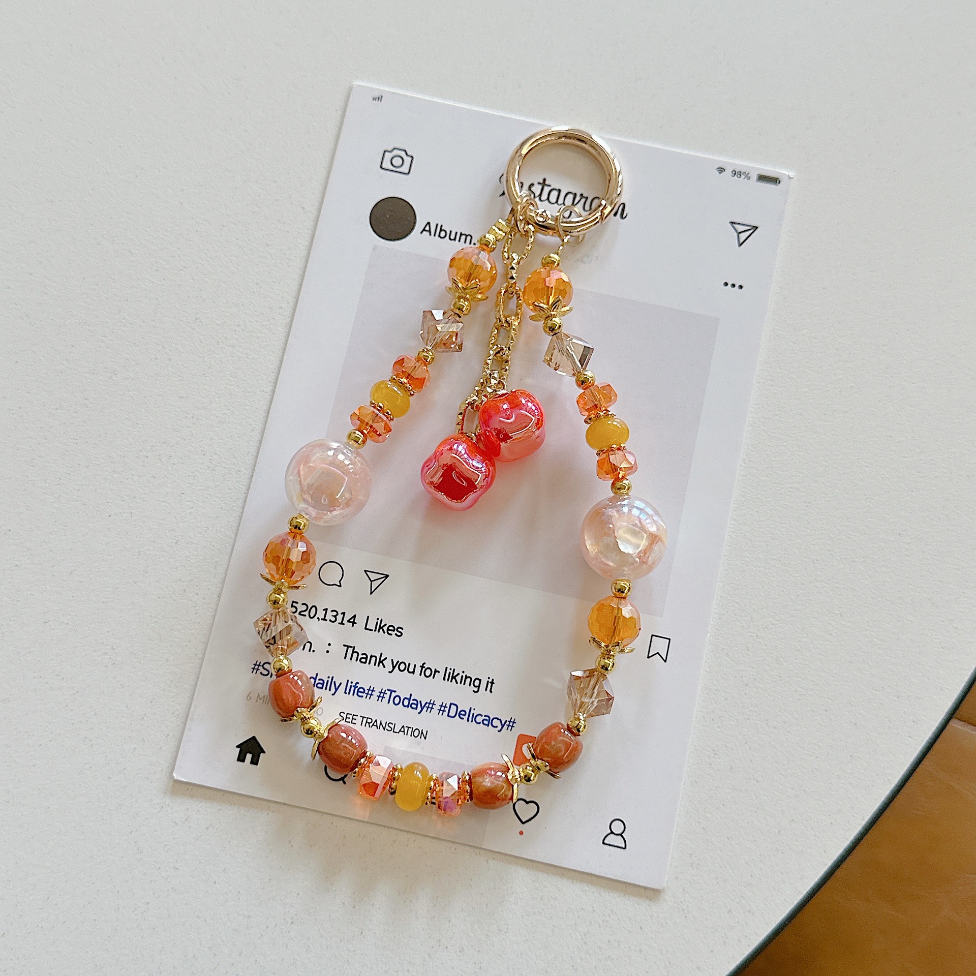 Boutique hecho a mano de alta gama para teléfono móvil cadena ins caqui Ruyi cadena colgante cordón de teléfono móvil de moda cadena/colgante corto