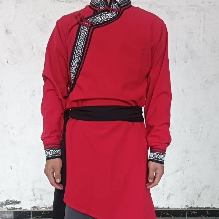 Warm Maple Leaf 2026 New Mongolian Dance Performance Costume for Men, Loose Fit, Imitation Embroidery Floral Design for Examination and Practice