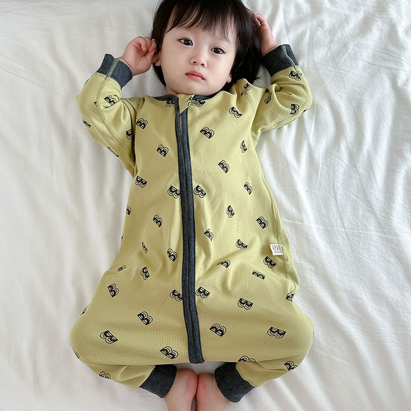 Jumpsuit Baby Sleeping Bag Autumn and Winter Boneless Anti-kick Quilt Children's Infant Pure Cotton Leg Split Boys Girls
