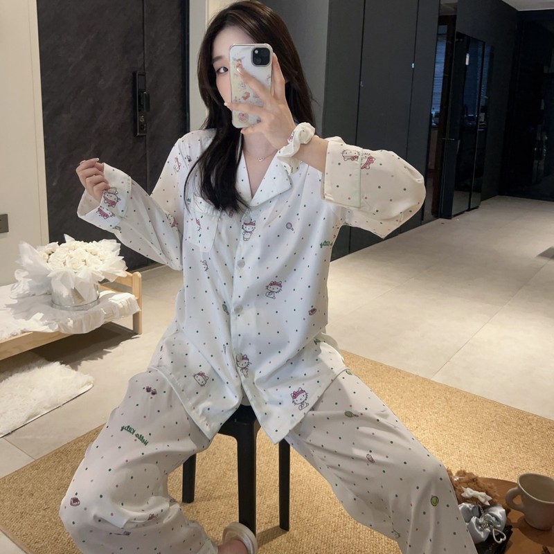 【波点网球】秋季新款卡通波点长袖长裤家居服冰雪丝可爱家居服薄|undefined