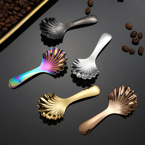 Shell 304 stainless steel short handle spoon creative mini teaspoon gift small round spoon tea spoon gold-plated ice cream spoon