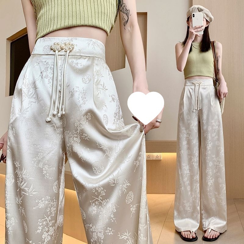 新中国風国風盤はサテンのジャカードのワイドパンツを掛けています。|undefined