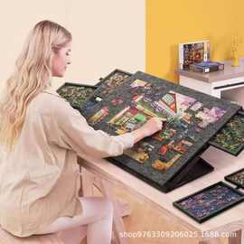 跨境新品儿童拼图分类毛毡板 可折叠带支架盖子6抽屉毛毡拼图桌板
